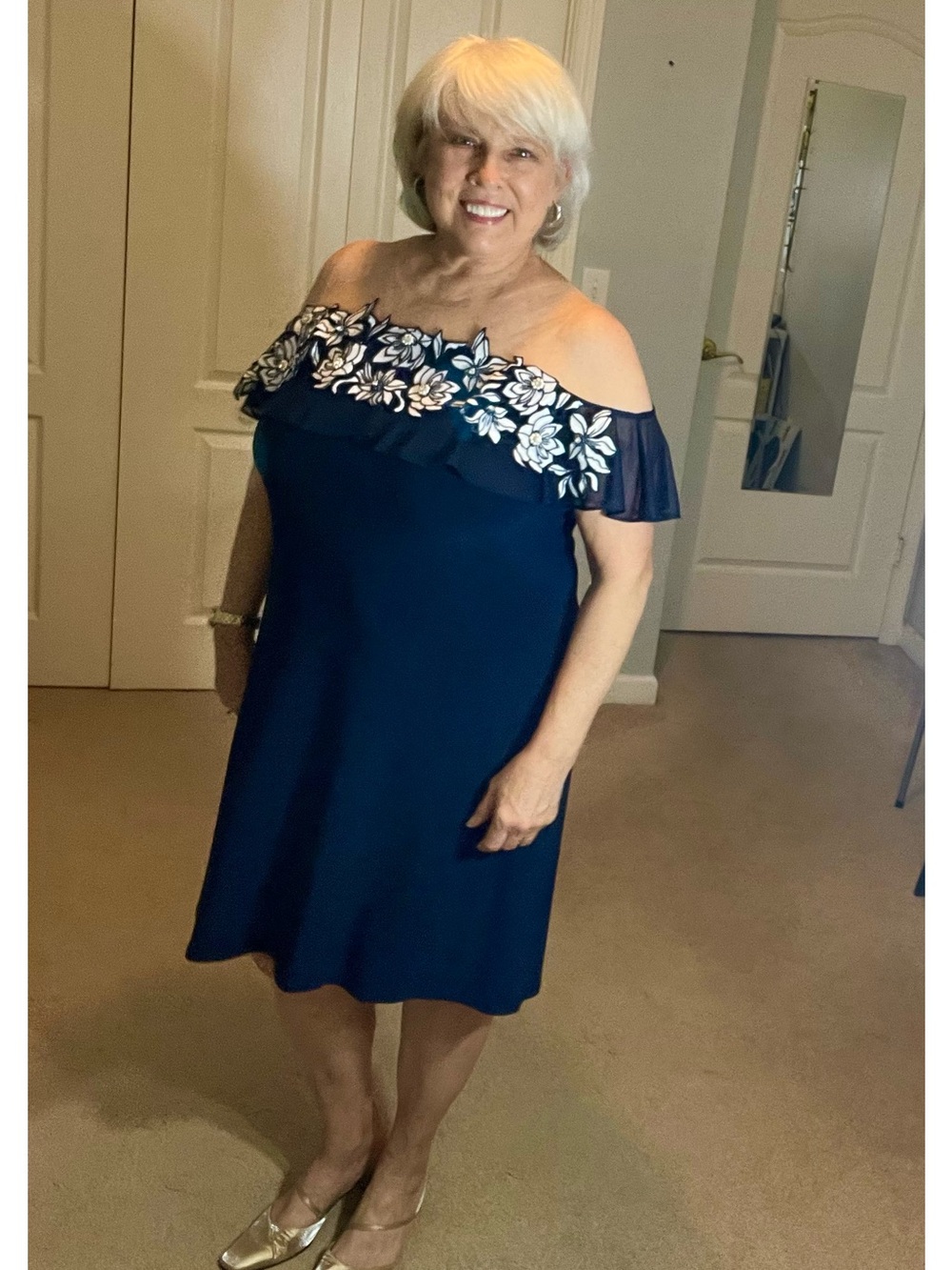 Prelude Navy Floral Appliqué Wedding Guest, Cocktail Dress XL, NWT